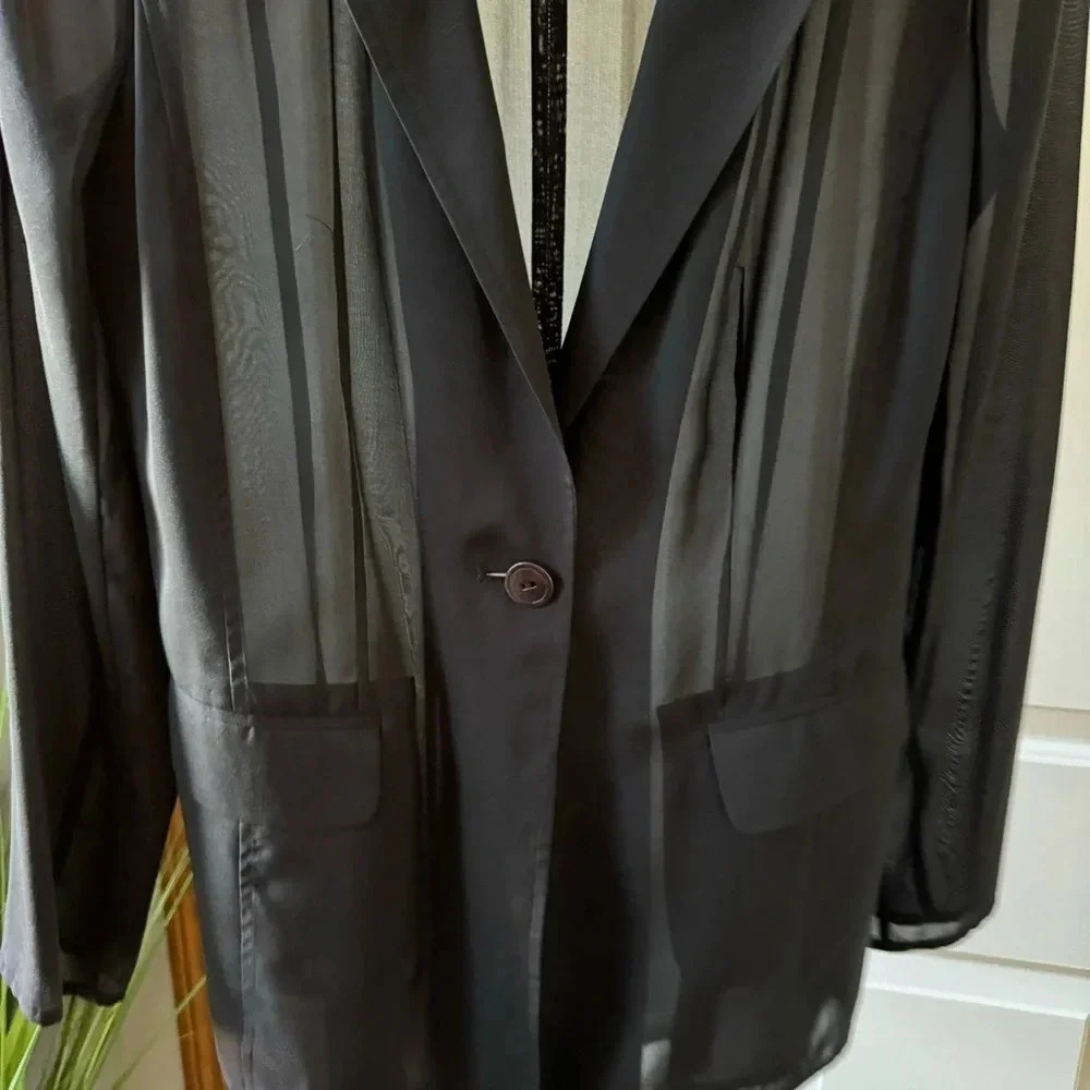 Leith Silk Sheer Long Single Button Blazer with Shoulder Pads Women’s size Small - Picture 6 of 14